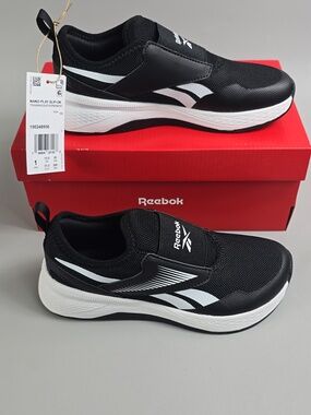 Reebok Kids Black and White Slip-On Sneakers Size 1